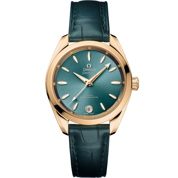 Omega Seamaster Aqua Terra Shades 34 mm, Moonshine™ gold on leather strap