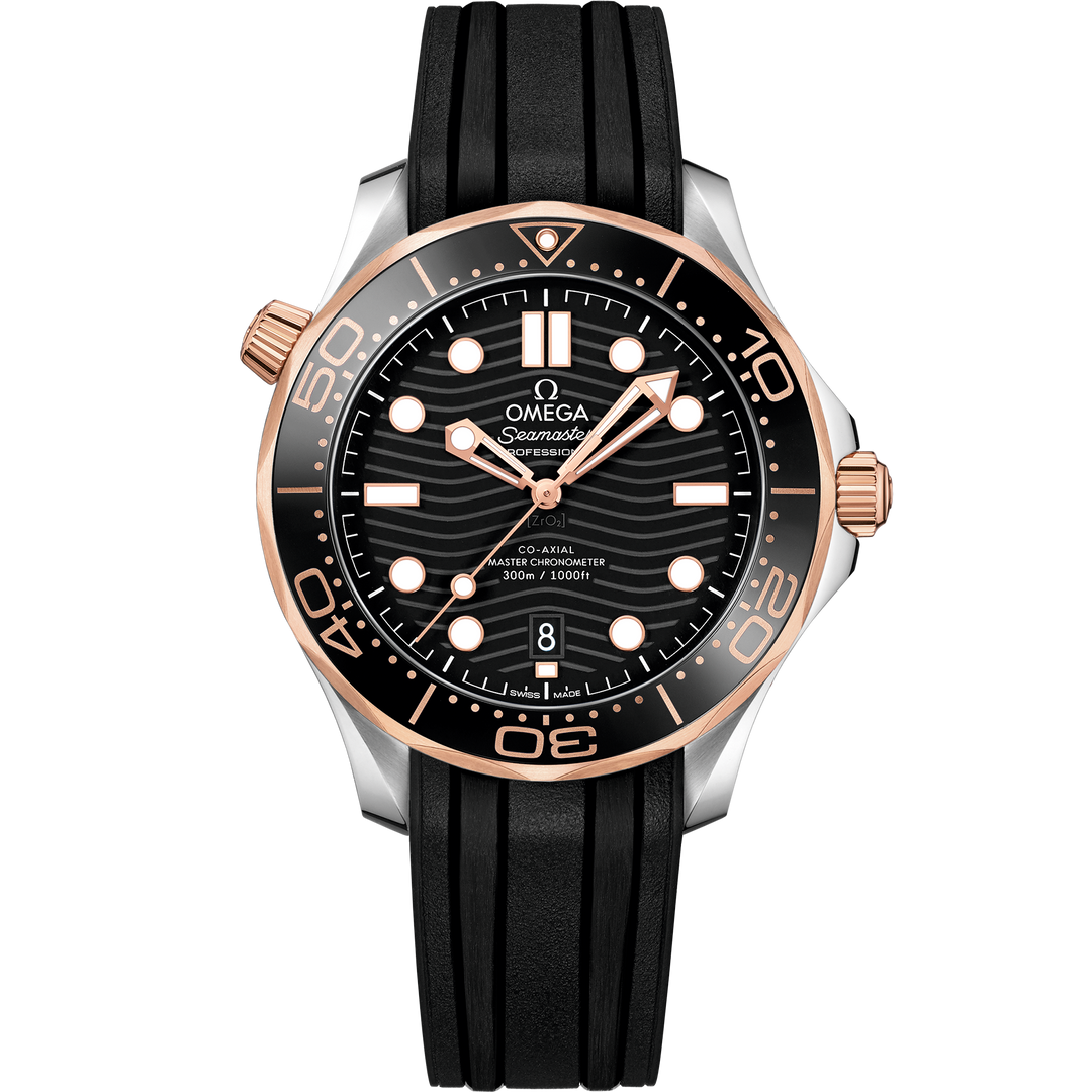 Omega Seamaster Diver 300M 42 mm, steel - Sedna™ gold on rubber strap