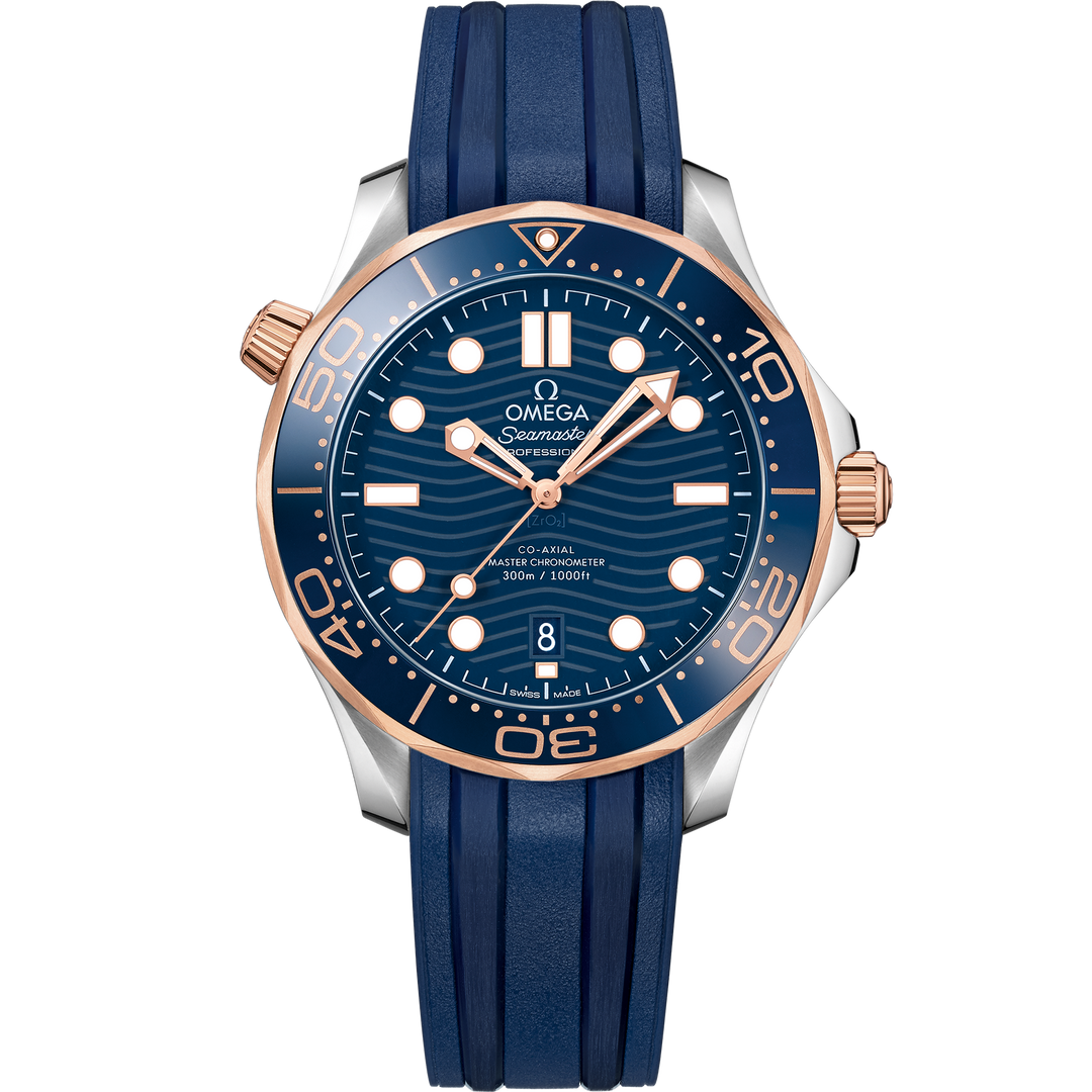 Omega Seamaster Diver 300M 42 mm, steel - Sedna™ gold on rubber strap