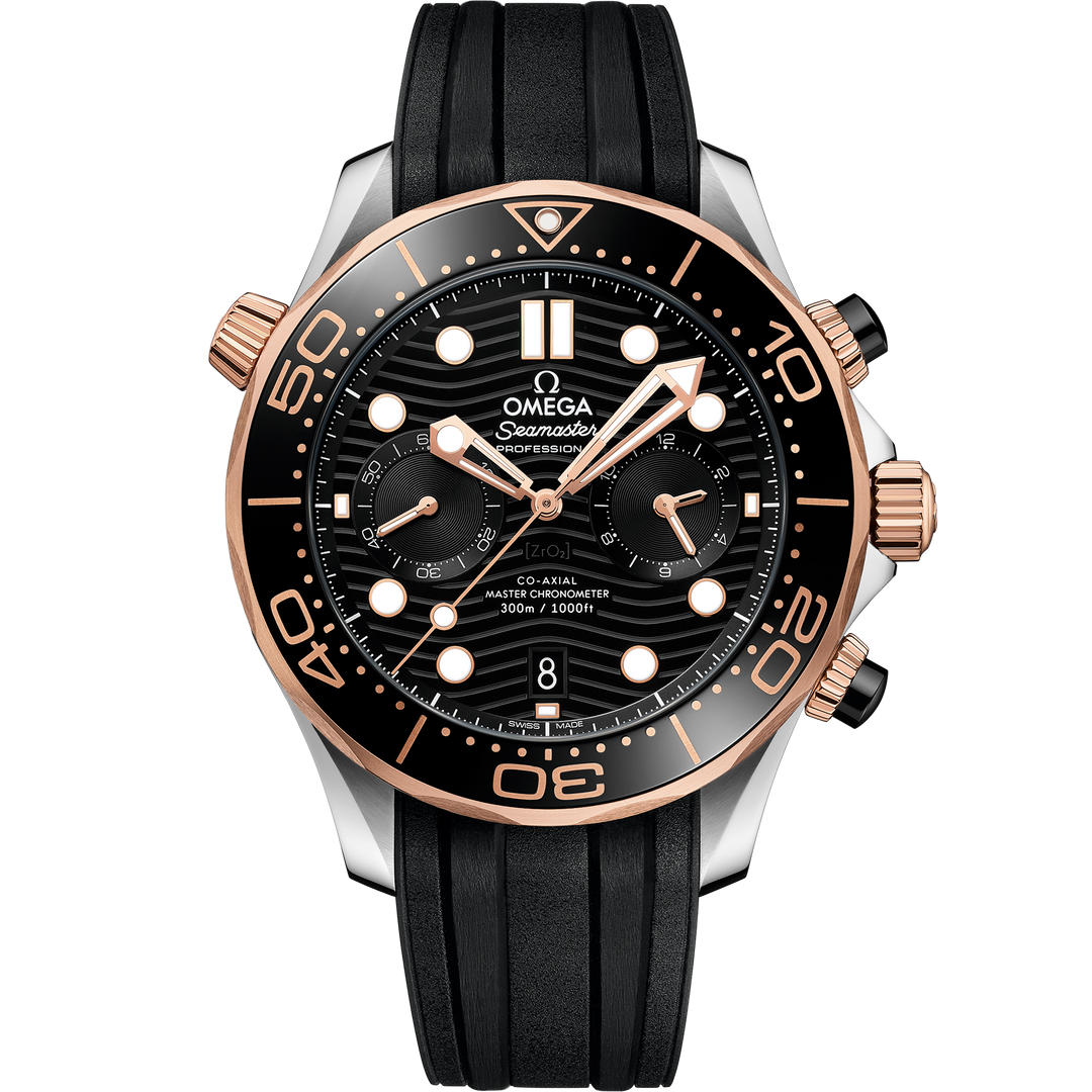 Omega Seamaster Diver 300M 44 mm, steel - Sedna™ gold on rubber strap