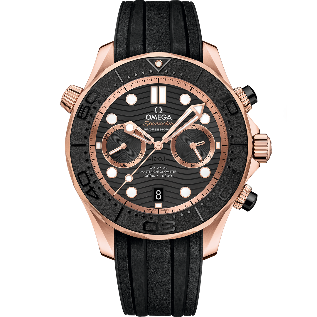 Omega Seamaster Diver 300M 44 mm, Sedna™ gold on rubber strap