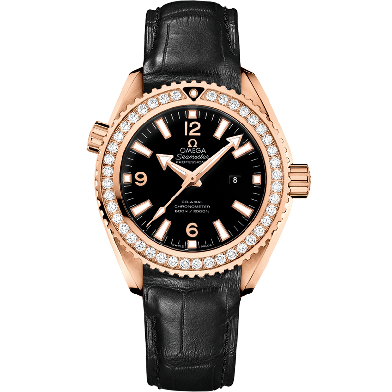 Omega Seamaster Planet Ocean 600M 37.5 mm, red gold on leather strap