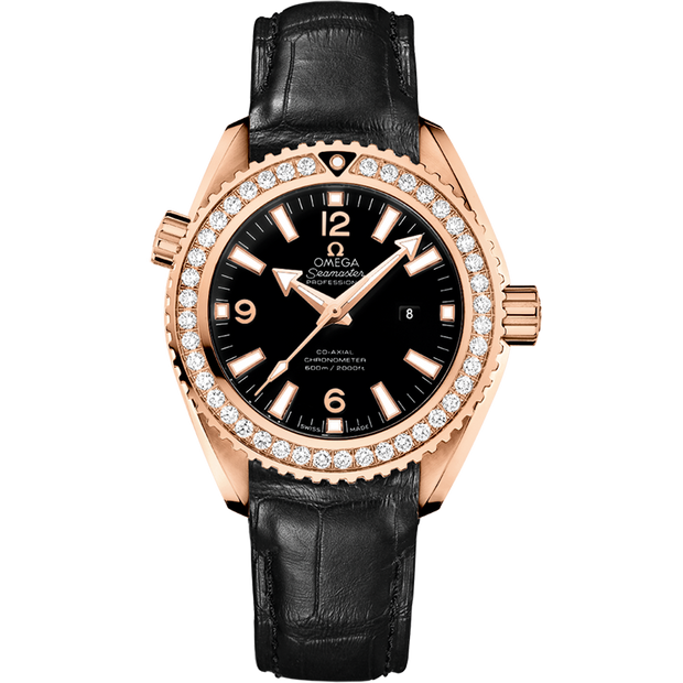 Omega Seamaster Planet Ocean 600M 37.5 mm, red gold on leather strap