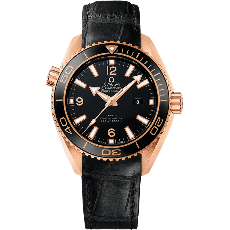 Omega Seamaster Planet Ocean 600M 37.5 mm, red gold on leather strap