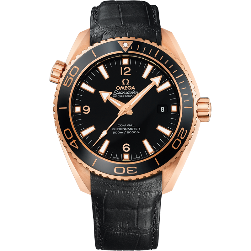 Omega Seamaster Planet Ocean 600M 45.5 mm, red gold on leather strap