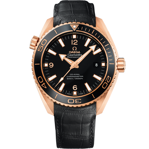 Omega Seamaster Planet Ocean 600M 45.5 mm, red gold on leather strap