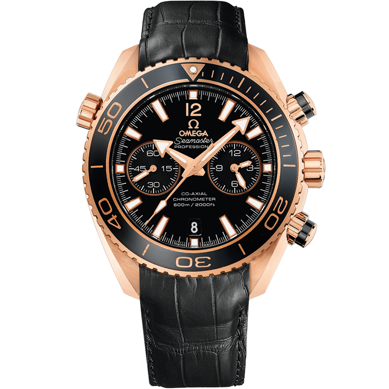 Omega Seamaster Planet Ocean 600M 45.5 mm, red gold on leather strap