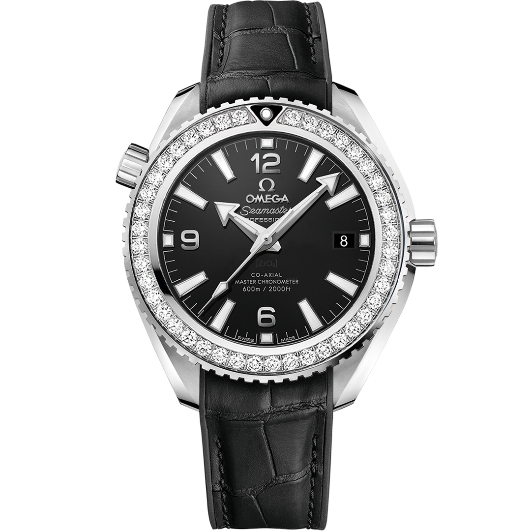 Omega Seamaster Planet Ocean 600M 39.5 mm, steel on leather strap with rubber lining