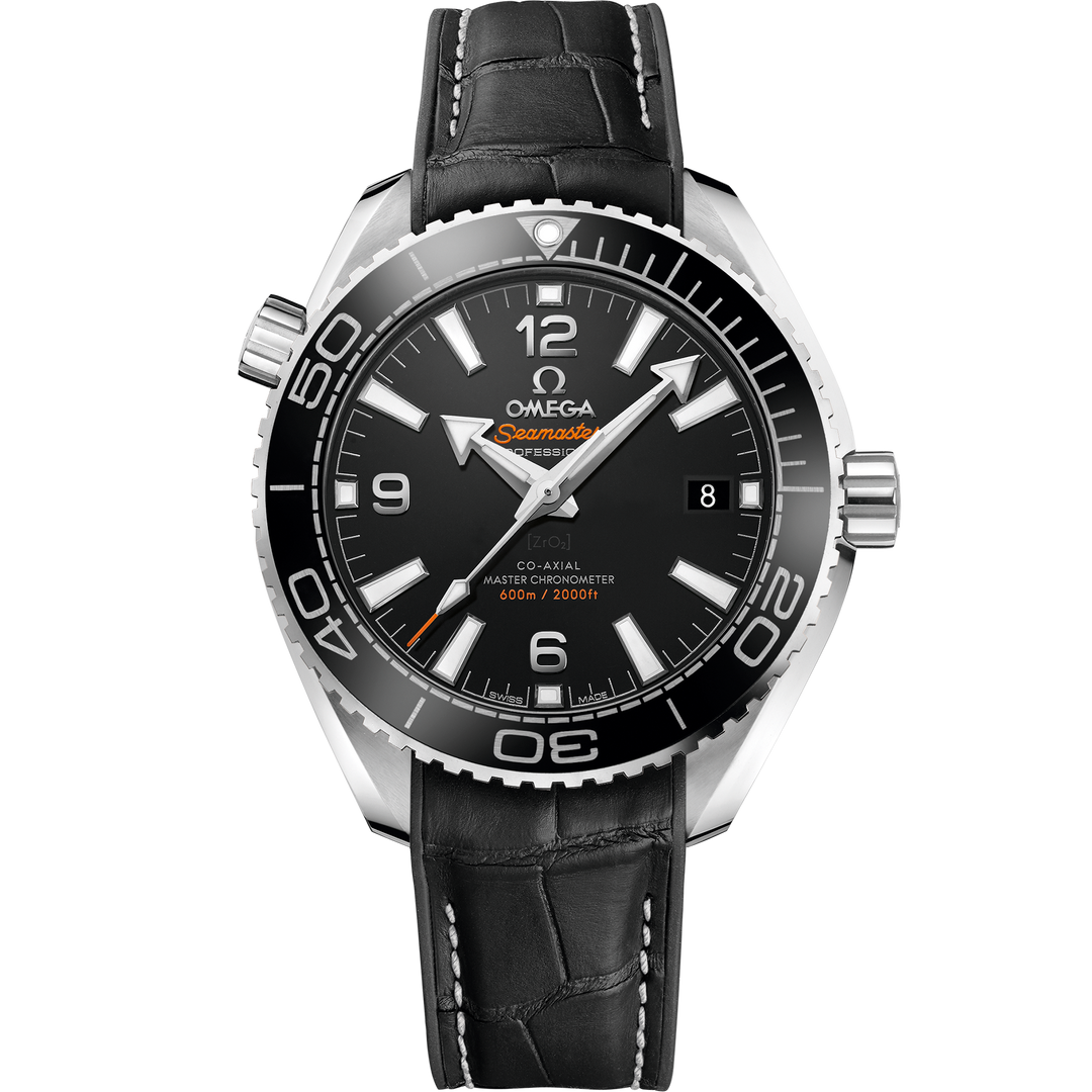 Omega Seamaster Planet Ocean 600M 39.5 mm, steel on leather strap with rubber lining