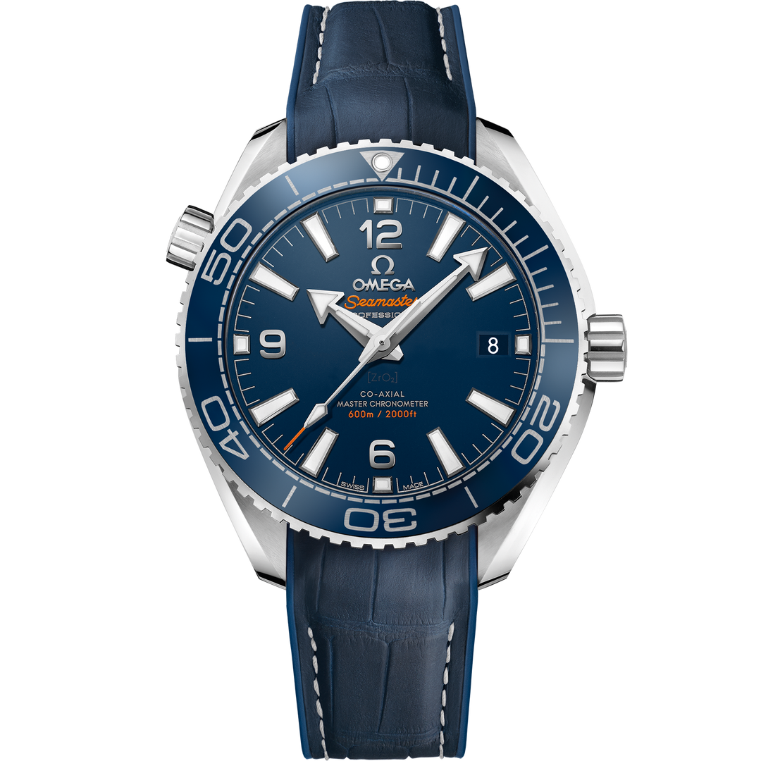 Omega Seamaster Planet Ocean 600M 39.5 mm, steel on leather strap with rubber lining