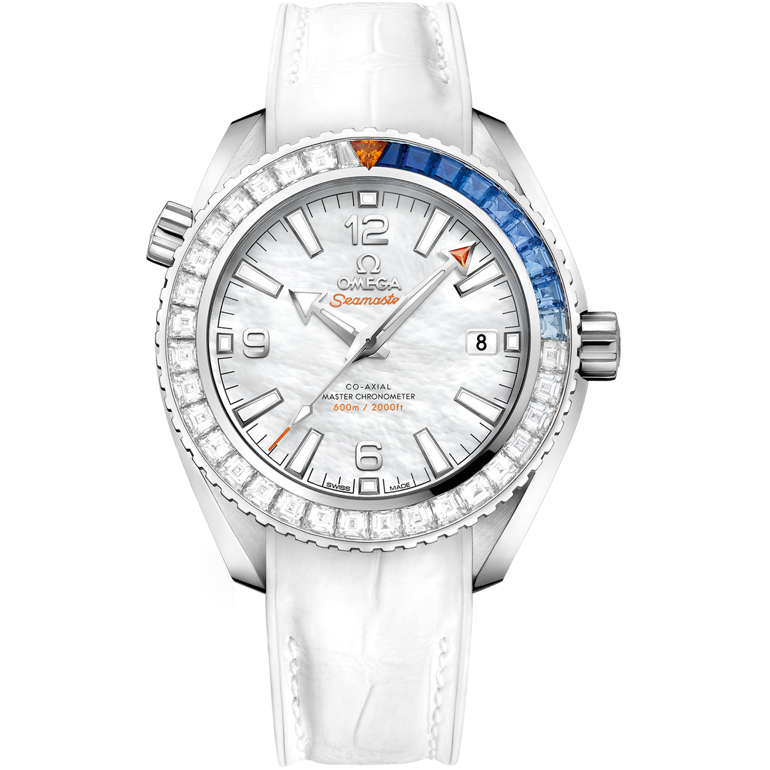 Omega Seamaster Planet Ocean 600M 39.5 mm, white gold on leather strap with rubber lining