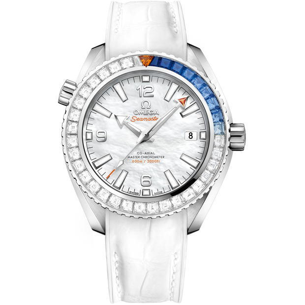 Omega Seamaster Planet Ocean 600M 39.5 mm, white gold on leather strap with rubber lining