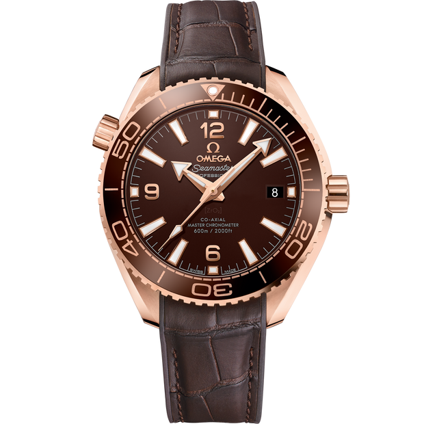 Omega Seamaster Planet Ocean 600M 39.5 mm, Sedna™ gold on leather strap with rubber lining