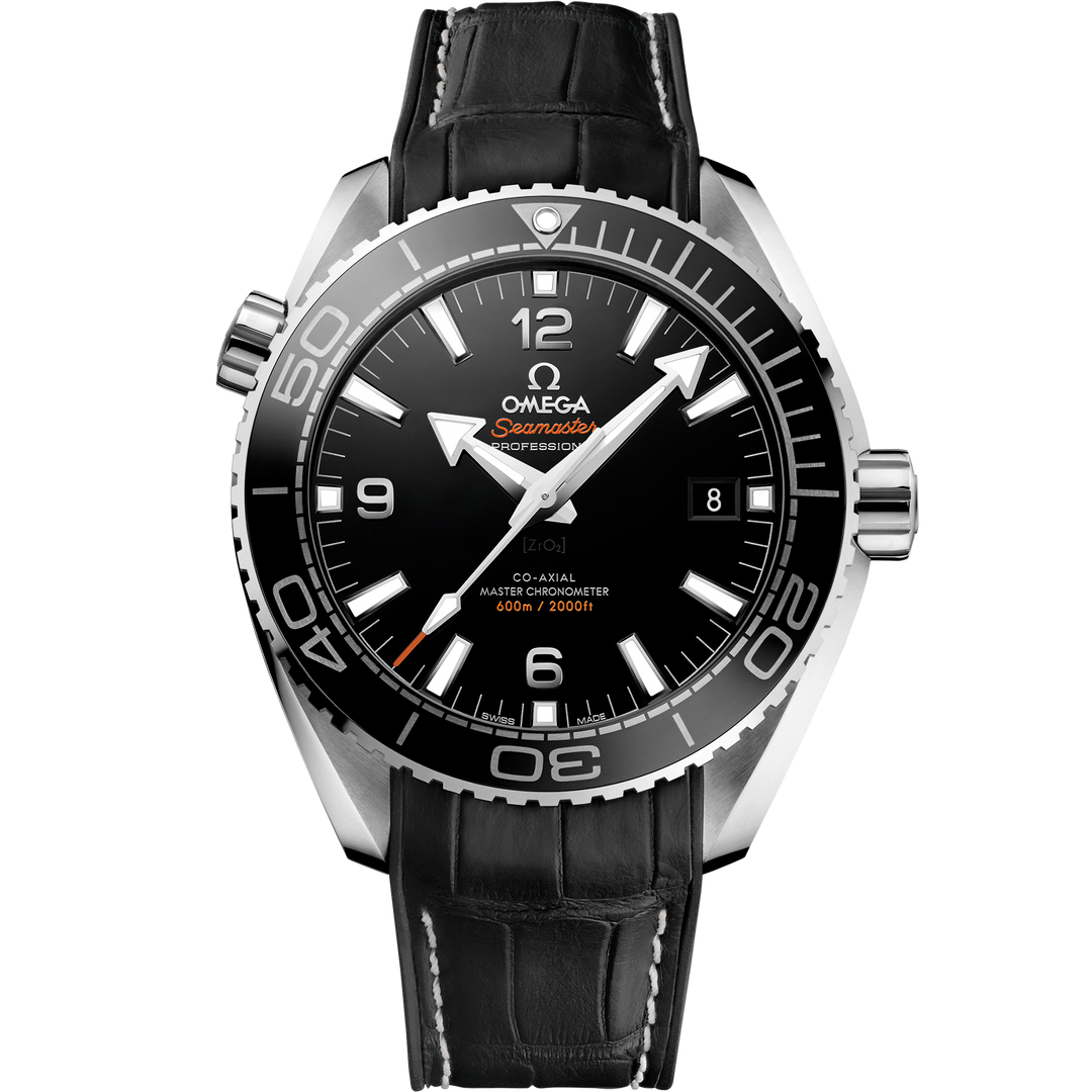 Omega Seamaster Planet Ocean 600M 43.5 mm, steel on leather strap with rubber lining