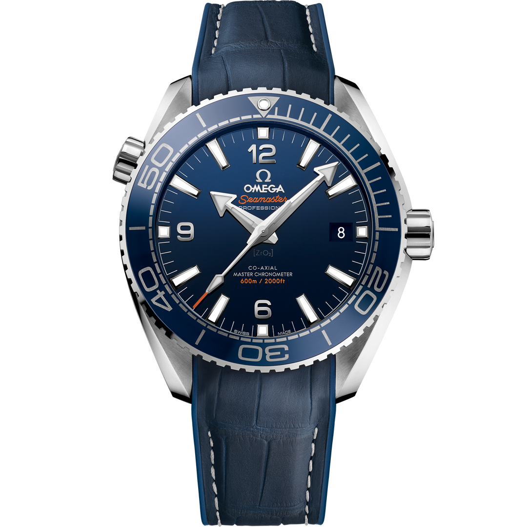 Omega Seamaster Planet Ocean 600M 43.5 mm, steel on leather strap with rubber lining