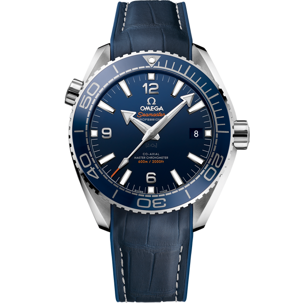 Omega Seamaster Planet Ocean 600M 43.5 mm, steel on leather strap with rubber lining