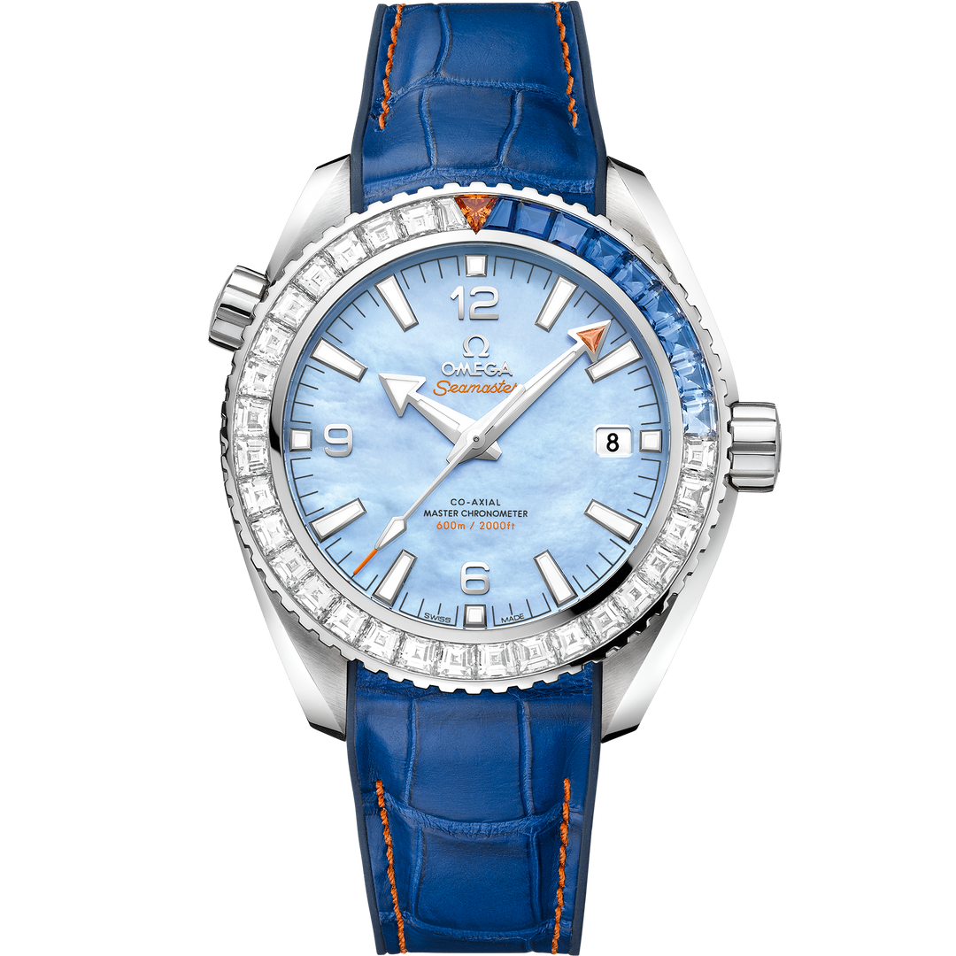 Omega Seamaster Planet Ocean 600M 43.5 mm, white gold on leather strap with rubber lining