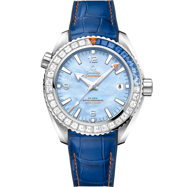 Omega Seamaster Planet Ocean 600M 43.5 mm, white gold on leather strap with rubber lining