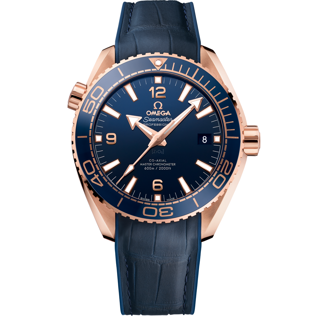 Omega Seamaster Planet Ocean 600M 43.5 mm, Sedna™ gold on leather strap with rubber lining