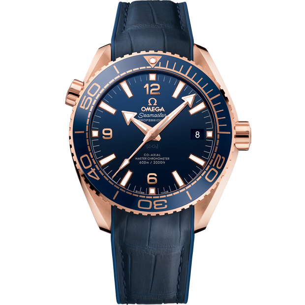 Omega Seamaster Planet Ocean 600M 43.5 mm, Sedna™ gold on leather strap with rubber lining