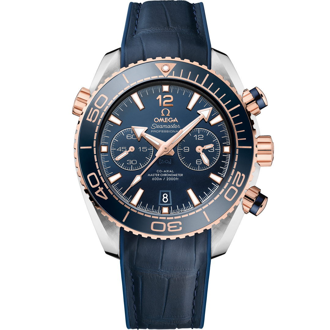 Omega Seamaster Planet Ocean 600M 45.5 mm, steel - Sedna™ gold on leather strap with rubber lining