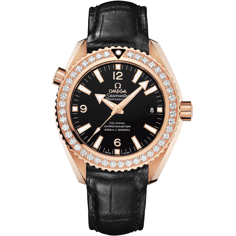 Omega Seamaster Planet Ocean 600M 42 mm, red gold on leather strap