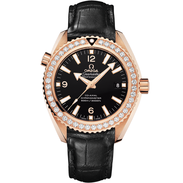 Omega Seamaster Planet Ocean 600M 42 mm, red gold on leather strap