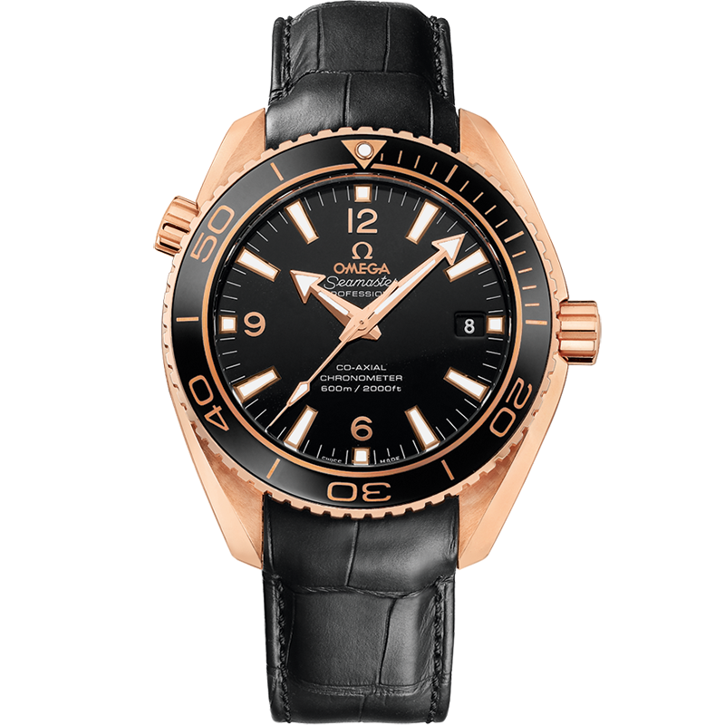 Omega Seamaster Planet Ocean 600M 42 mm, red gold on leather strap