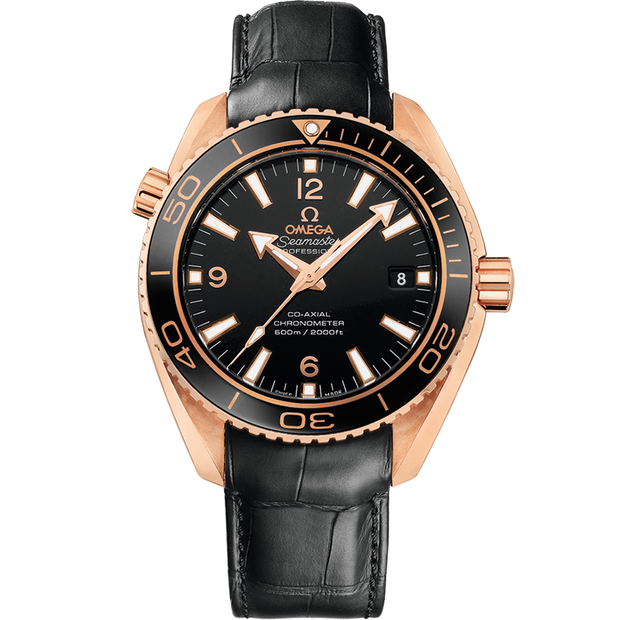 Omega Seamaster Planet Ocean 600M 42 mm, red gold on leather strap