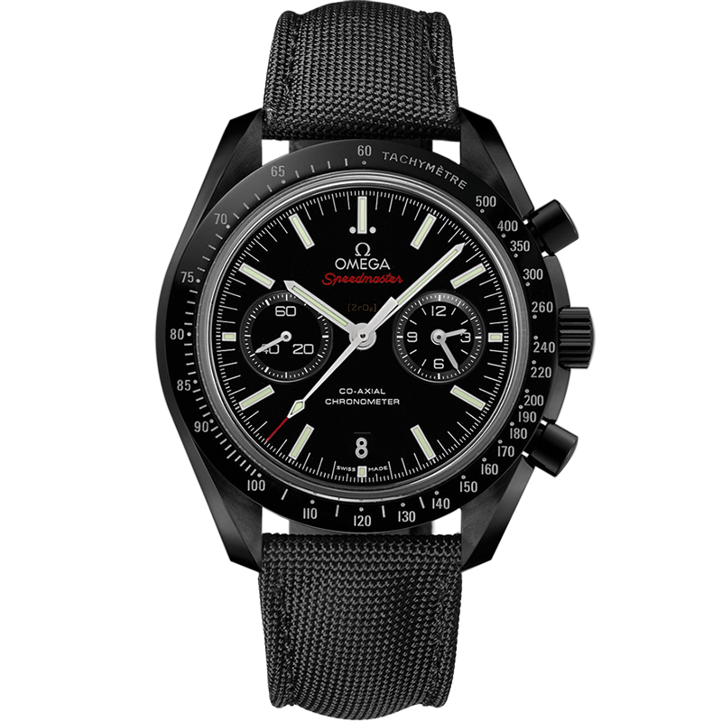 Omega Speedmaster Dark Side of the Moon 44.25 mm, black ceramic on coated nylon fabric strap with foldover clasp