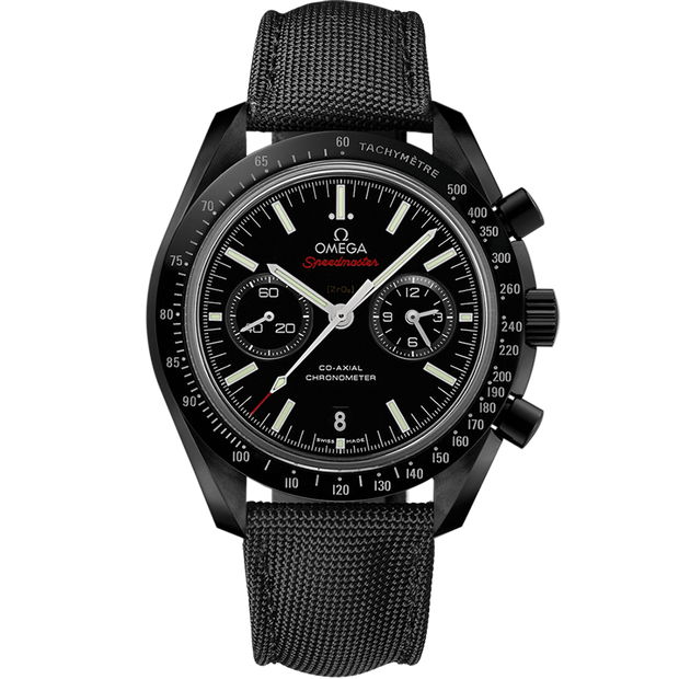 Omega Speedmaster Dark Side of the Moon 44.25 mm, black ceramic on coated nylon fabric strap with foldover clasp