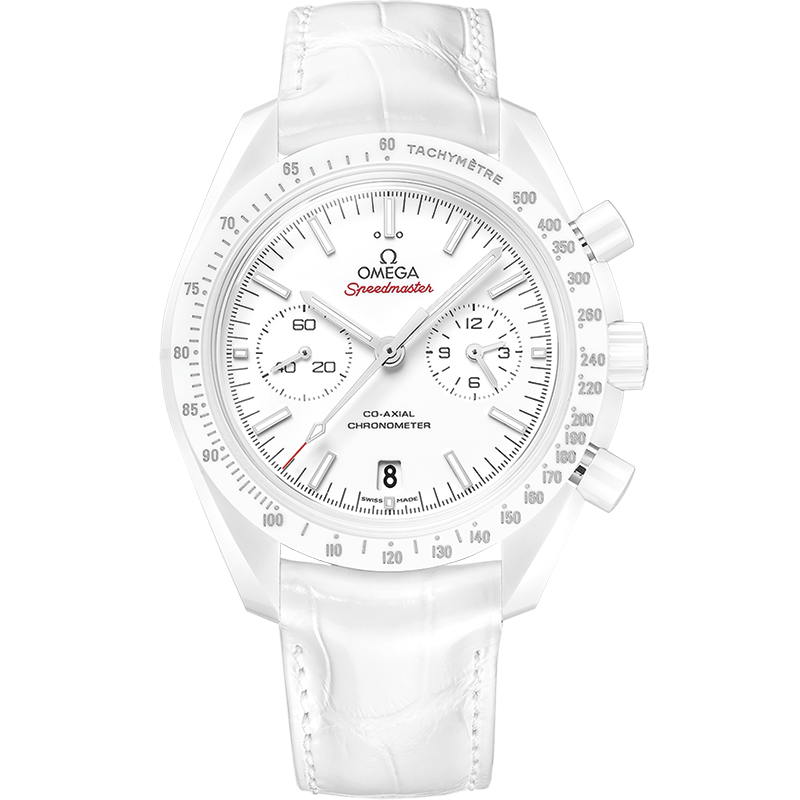 Omega Speedmaster Dark Side of the Moon 44.25 mm, white ceramic on leather strap