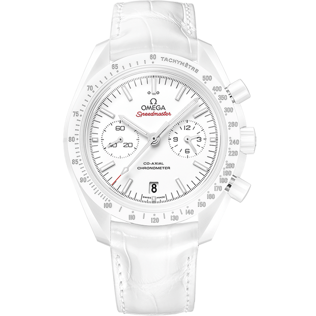 Omega Speedmaster Dark Side of the Moon 44.25 mm, white ceramic on leather strap