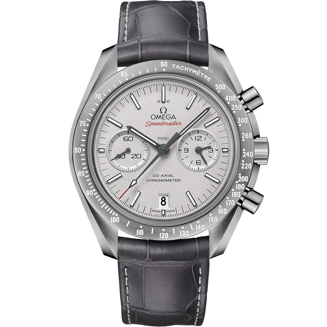 Omega Speedmaster Dark Side of the Moon 44.25 mm, grey ceramic on leather strap with foldover clasp