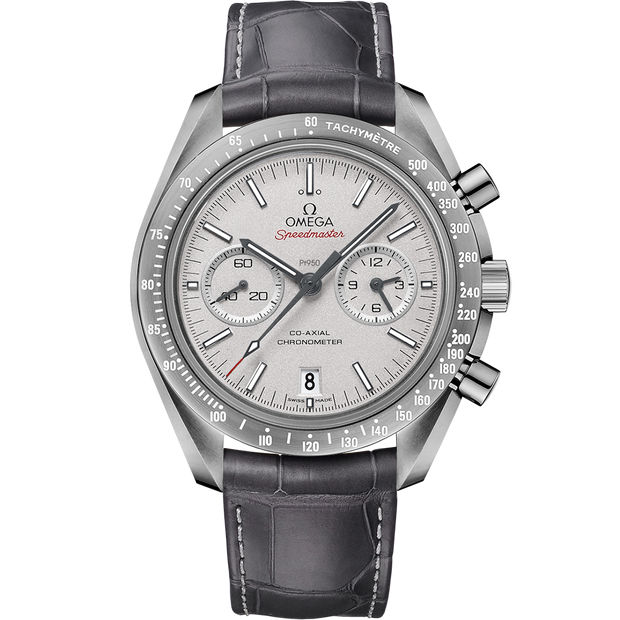 Omega Speedmaster Dark Side of the Moon 44.25 mm, grey ceramic on leather strap with foldover clasp