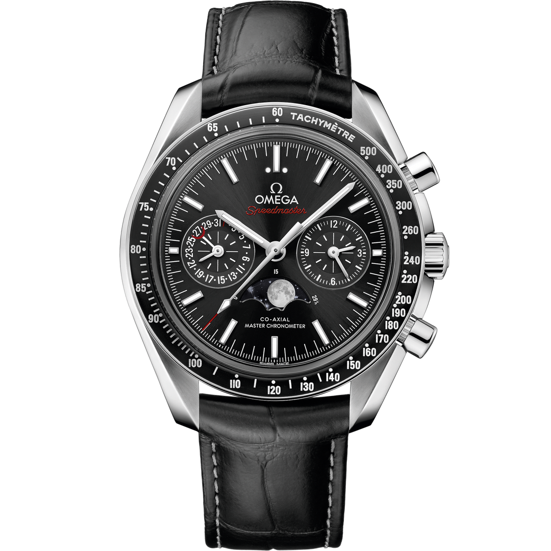 Omega Speedmaster Moonphase 44.25 mm, steel on leather strap