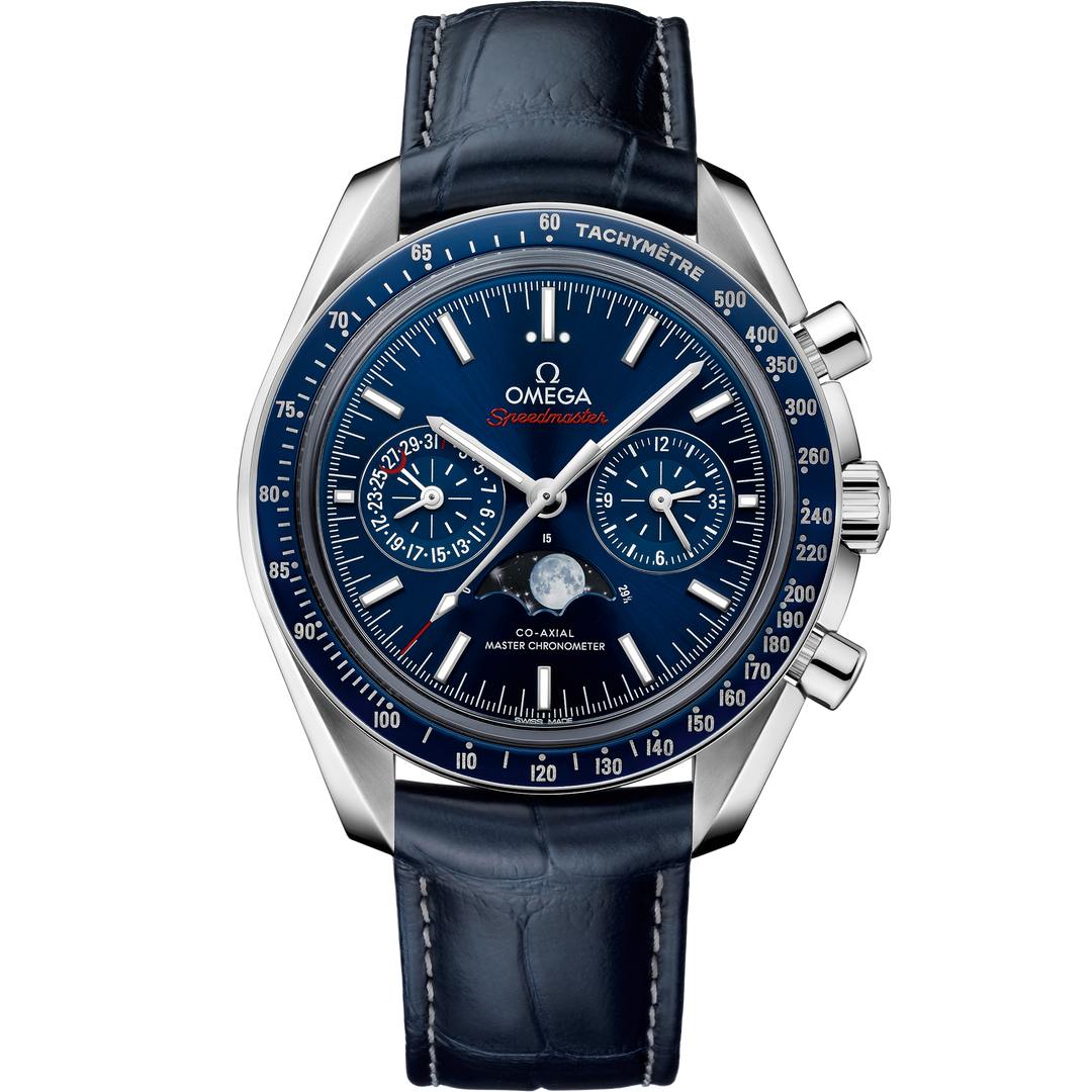 Omega Speedmaster Moonphase 44.25 mm, steel on leather strap