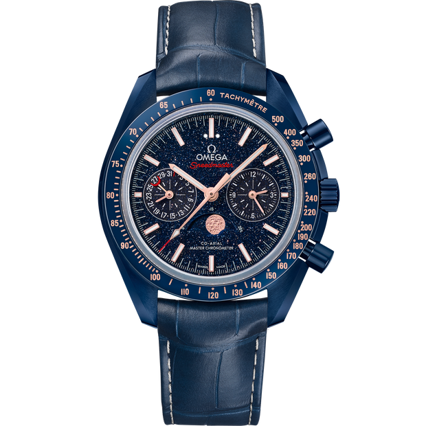 Omega Speedmaster Moonphase 44.25 mm, blue ceramic on leather strap