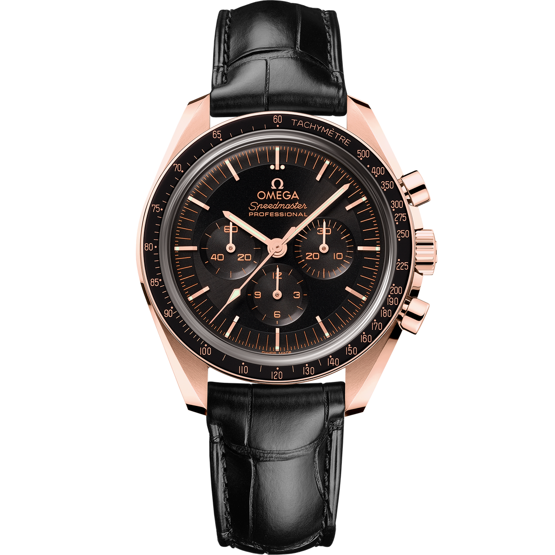 Omega Speedmaster Moonwatch Professional 42 mm, Sedna™ gold on leather strap