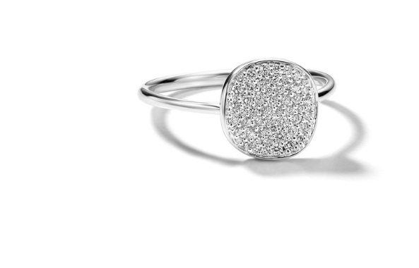 STARDUST Small Flower Disc Ring with Diamonds in Sterling Silver with Diamonds